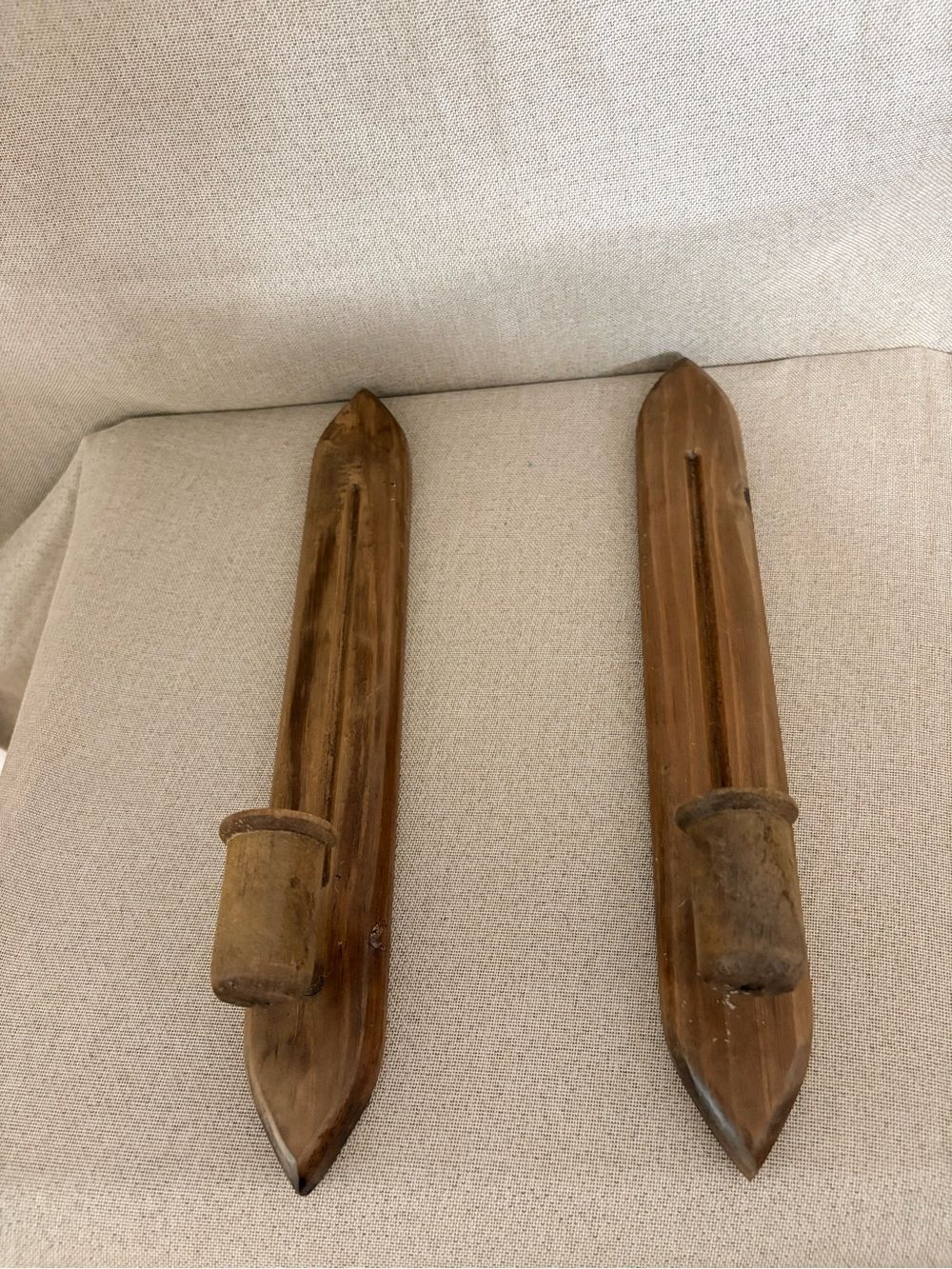 Vintage Pair 15” Wooden Wall Candle Sconces Mid Century Modern Scandinavian - Picture 4 of 13